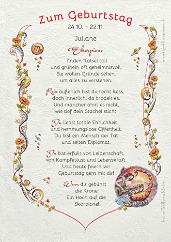 Die Staffelei Geschenkkarte für das Sternzeichen Skorpion Urkunde A4 / Witziges Gedicht auf hochwertigem Papier/besondere Geschenkidee für das Skorpion Die Staffelei Geschenkkarte für das Sternzeichen Skorpion Urkunde A4 / Witziges Gedicht auf hochwertigem Papier/besondere Geschenkidee für das Skorpion von Die Staffelei