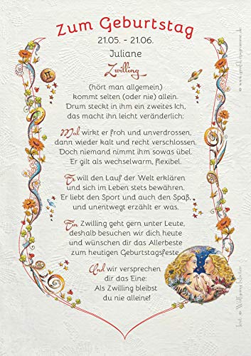 Die Staffelei Geschenkkarte für das Sternzeichen Zwiliinge Urkunde A4 / Witziges Gedicht auf hochwertigem Papier/besondere Geschenkidee für die Zwillinge Die Staffelei Geschenkkarte für das Sternzeichen Zwiliinge Urkunde A4 / Witziges Gedicht auf hochwertigem Papier/besondere Geschenkidee für die Zwillinge von Die Staffelei