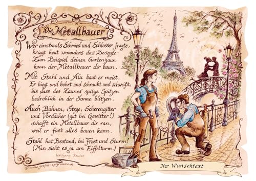 Die Staffelei Geschenk Metallbauer/Witziges Gedicht mit liebevoller Zeichnung auf hochwertigem Papier/besondere Geschenkidee für den Metallbauer von Die Staffelei
