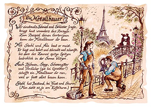 Die Staffelei Geschenk Metallbauer/Witziges Gedicht mit liebevoller Zeichnung auf hochwertigem Papier/besondere Geschenkidee für den Metallbauer von Die Staffelei