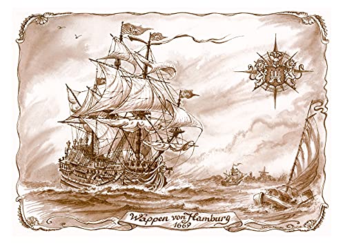 Die Staffelei Geschenk Schiff Karte A4 / Liebevolle Zeichnung auf hochwertigem Papier/besondere Geschenkidee für den Schiffsfreund (Wappen von Hamburg) von Die Staffelei