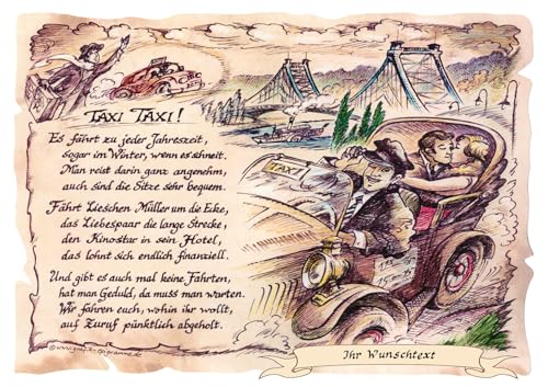 Die Staffelei Geschenk Taxifahrer/Witziges Gedicht mit liebevoller Zeichnung auf hochwertigem Papier/besondere Geschenkidee für den Taxifahrer (A4 (29,7cm x 21cm), personalisiert) von Die Staffelei