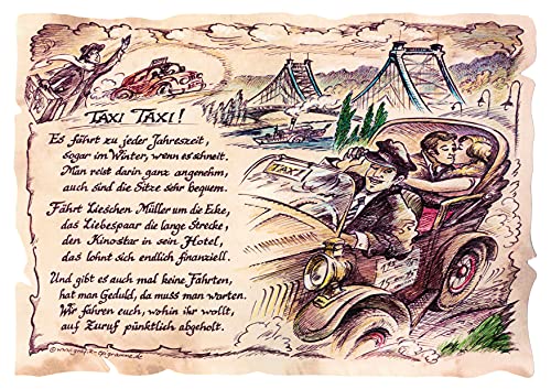 Die Staffelei Geschenk Taxifahrer/Witziges Gedicht mit liebevoller Zeichnung auf hochwertigem Papier/besondere Geschenkidee für den Taxifahrer (20cm x 14,8cm) Die Staffelei Geschenk Taxifahrer/Witziges Gedicht mit liebevoller Zeichnung auf hochwertigem Papier/besondere Geschenkidee für den Taxifahrer (20cm x 14,8cm) von Die Staffelei
