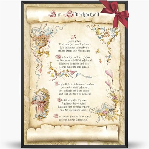 Die Staffelei Glückwunschkarte Silberne Hochzeit Urkunde A4 / Witziges Gedicht auf hochwertigem Papier/besondere Geschenkidee zur Hochzeit von Die Staffelei