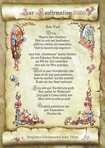 Die Staffelei Geschenkkarte Konfirmation Urkunde A4 / Witziges Gedicht auf hochwertigem Papier/besondere Geschenkidee zur Konfirmation Die Staffelei Geschenkkarte Konfirmation Urkunde A4 / Witziges Gedicht auf hochwertigem Papier/besondere Geschenkidee zur Konfirmation von Die Staffelei