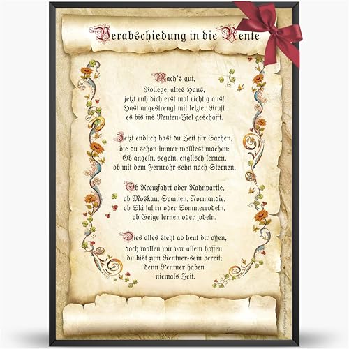Die Staffelei Geschenkkarte Rente Urkunde A4 / Witziges Gedicht auf hochwertigem Papier/besondere Geschenkidee zur Verabschiedung in die Rente von Die Staffelei