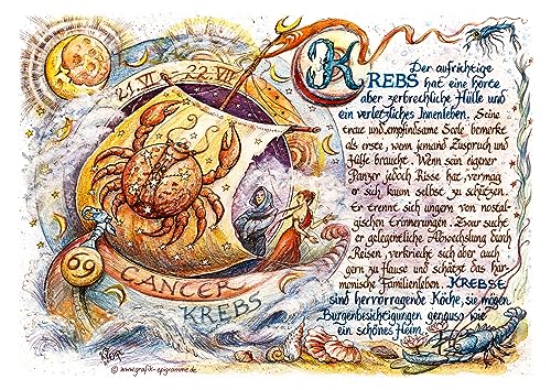Die Staffelei Geschenkkarte für das Sternzeichen Krebs 20 x 14,8 cm/Witziges Gedicht auf hochwertigem Papier/besondere Geschenkidee für den Krebs von Die Staffelei
