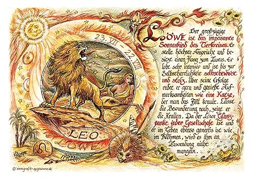 Die Staffelei Geschenkkarte für das Sternzeichen Löwe 20 x 14,8 cm/Witziges Gedicht auf hochwertigem Papier/besondere Geschenkidee für den Löwen Die Staffelei Geschenkkarte für das Sternzeichen Löwe 20 x 14,8 cm/Witziges Gedicht auf hochwertigem Papier/besondere Geschenkidee für den Löwen von Die Staffelei