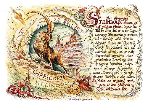 Die Staffelei Geschenkkarte für das Sternzeichen Steinbock A4 / Witziges Gedicht auf hochwertigem Papier/besondere Geschenkidee für den Steinbock von Die Staffelei