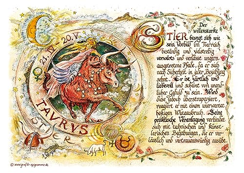 Die Staffelei Geschenkkarte für das Sternzeichen Stier 20 x 14,8 cm/Witziges Gedicht auf hochwertigem Papier/besondere Geschenkidee für den Stier von Die Staffelei