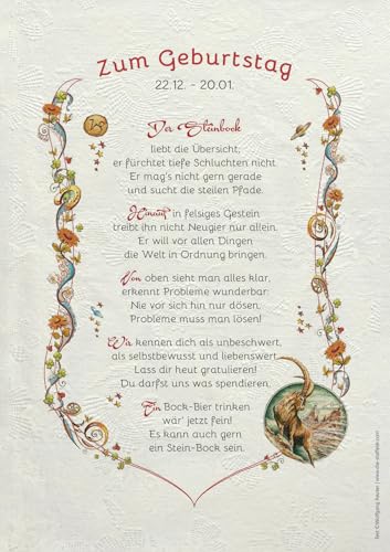 Die Staffelei Geschenkkarte für das Sternzeichen Urkunde A4 / Witziges Gedicht auf hochwertigem Papier/besondere Geschenkidee (Steinbock) von Die Staffelei