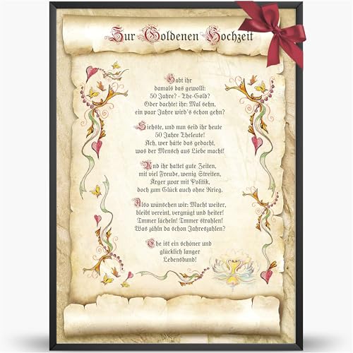 Die Staffelei Glückwunschkarte Goldene Hochzeit Urkunde A4 / Witziges Gedicht auf hochwertigem Papier/besondere Geschenkidee zur Hochzeit Die Staffelei Glückwunschkarte Goldene Hochzeit Urkunde A4 / Witziges Gedicht auf hochwertigem Papier/besondere Geschenkidee zur Hochzeit von Die Staffelei