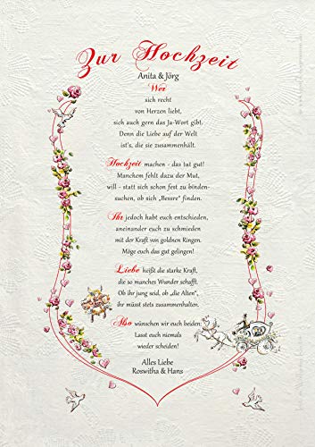 Die Staffelei Hochzeit-Geschenk-Karte Grüne Hochzeit, Trauung, Zeichnung mit humorvollem Gedicht, A4 Bild-Präsent zur Heirat, Weiße Hochzeit persönlich durch Wunschtext (inklusive) von Die Staffelei