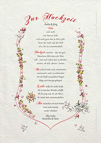 Die Staffelei Glückwunschkarte Hochzeit Urkunde A4 / Witziges Gedicht auf hochwertigem Papier/besondere Geschenkidee zur Hochzeit von Die Staffelei