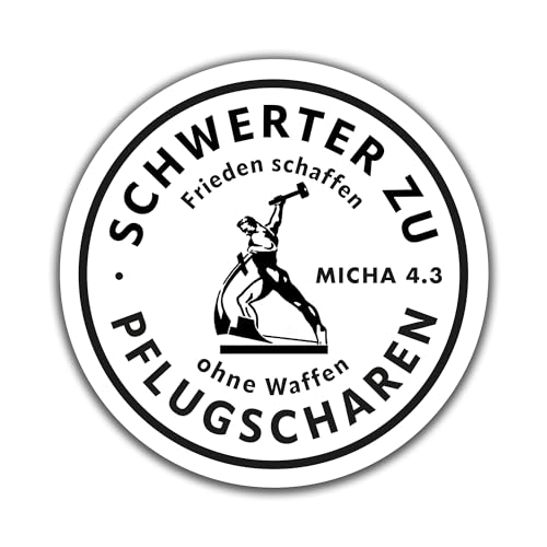 Die Staffelei Sticker „Schwerter zu Pflugscharen - Frieden schaffen ohne Waffen“ / selbstklebende Aufkleber in verschiedenen Ausführungen mit Infokarte (2 x 3 Stück schwarz, 5cm & 10cm) von Die Staffelei