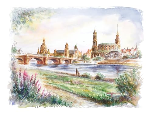 Die Staffelei Wandbild/Aquarellzeichnung A4 von Dresden/hochwertiges 250g Papier/besondere Geschenkidee für den Dresden-Freund (Canaletto-Blick) von Die Staffelei