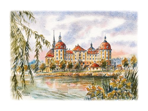 Die Staffelei Wandbild/Aquarellzeichnung A4 von Sachsen/hochwertiges 250g Papier/besondere Geschenkidee für den Sachsen-Freund (Schloss Moritzburg) von Die Staffelei