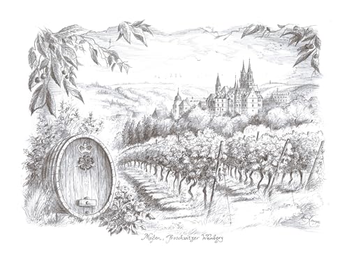 Die Staffelei Wandbild/Bleistiftzeichnung A4 von Meißen/hochwertiges 250g Papier/besondere Geschenkidee für den Meißen-Freund (Proschwitzer Weinberge) von Die Staffelei