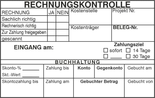 Holzstempel Kontierungsstempel, das Datum manuell eintragen – Custom- (110x70 mm) in verschiedenen Ausführungen, Büro, Buchungsstempel, Kontierungsstempel von Die Stempel GmbH