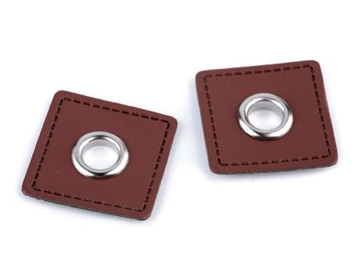 8 Stück Ösen-Patches mit 8 mm Ösen-Innendurchmesser 30x30 mm große Patches aus Kunstleder zum Annähen (braun) von Die Stofftante