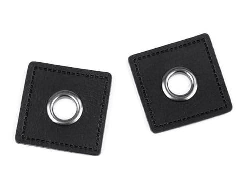 8 Stück Ösen-Patches mit 8 mm Ösen-Innendurchmesser 30x30 mm große Patches aus Kunstleder zum Annähen (schwarz) von Die Stofftante