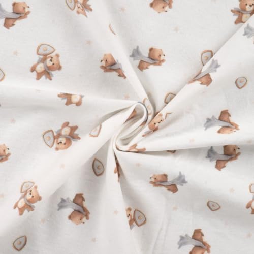 Baumwoll-Flanellstoff Digitaldruck – 100 % Baumwolle, 145 cm breit, 150 g/m² – Kuschelstoff Meterware für Baby & Kinder, 2 Designs (Eselchen/Teddybären), ecru – Nähen (Teddybären) von Die Stofftante