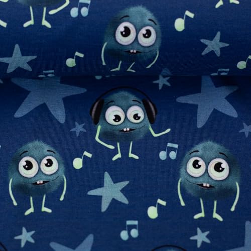 Baumwolljersey MONSTA – Sterne, Musik, blau - Öko-Tex Standard 100 – elastischer Jerseystoff - Meterware ab 50 cm – für Babykleidung, Kinderkleidung Baumwolljersey MONSTA – Sterne, Musik, blau - Öko-Tex Standard 100 – elastischer Jerseystoff - Meterware ab 50 cm – für Babykleidung, Kinderkleidung von Die Stofftante
