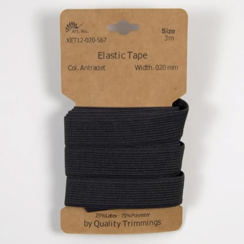 Gummiband | 3m-Karten | 10mm oder 20mm breit (20 mm - anthracit) von Die Stofftante