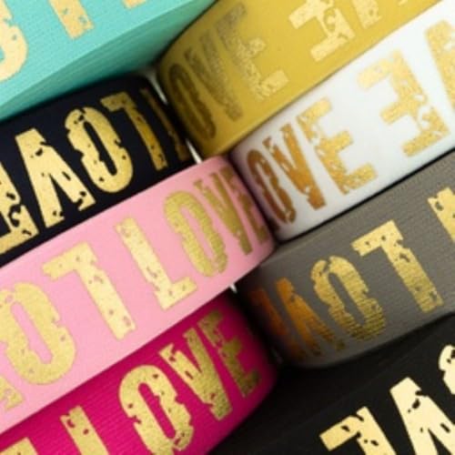 Gummiband Elastic-Band LOVE | Goldprint | 40mm | Preis gilt für 1 m | Meterware | 7 Farben (fuchsia) von Die Stofftante