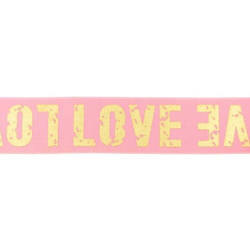Gummiband Elastic-Band LOVE | Goldprint | 40mm | Preis gilt für 1 m | Meterware | 7 Farben (rosa) von Die Stofftante