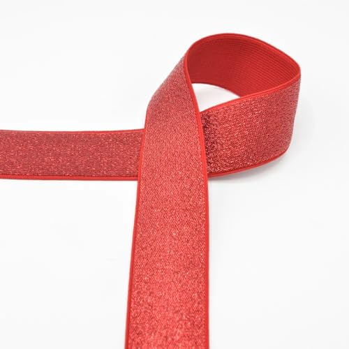 Gummiband Glitzer 40 mm | Preis gilt für 1 m | Meterware|viele Farben (red) von Die Stofftante
