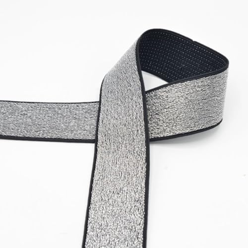 Die Stofftante Gummiband Glitzer 40 mm | Silber | 1 m | Weich, Dehnbar | 55% Latex, 25% Polyester, 20% Lurex | Perfekt für Röcke und Hosen | Alltag von Die Stofftante