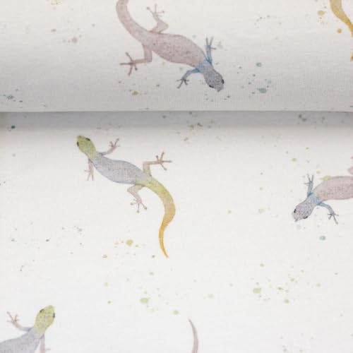 Jerseystoff Baumwolljersey WILD ANIMALS | by Christiane Zielinski | verschiedene Designs | Ökotex | ab 50 cm | Meterware (Geckos, naturweiß) von Die Stofftante