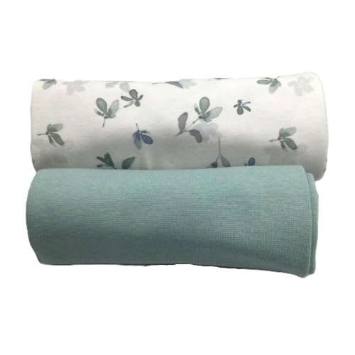 Jerseystoff Set | Jersey + Bündchen | farblich perfekt abgestimmt | je 0,5 m | Jerseystoff zum Nähen von Baby- und Kinderkleidung (Leaves, Dusty Mint) von Die Stofftante