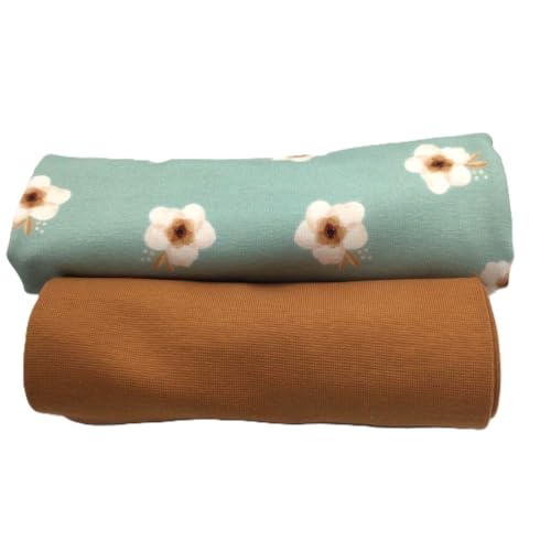 Jerseystoff Set | Jersey + Bündchen | farblich perfekt abgestimmt | je 0,5 m | Jerseystoff zum Nähen von Baby- und Kinderkleidung (Sweet Flowers, Mint) von Die Stofftante