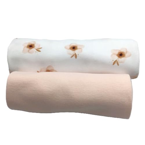 Jerseystoff Set | Jersey + Bündchen | farblich perfekt abgestimmt | je 0,5 m | Jerseystoff zum Nähen von Baby- und Kinderkleidung (Sweet Flowers, White) von Die Stofftante