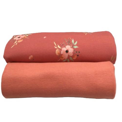 Jerseystoff Set | Jersey + Bündchen | farblich perfekt abgestimmt | je 0,5 m | Jerseystoff zum Nähen von Baby- und Kinderkleidung (Watercolor Flowers, Dark Rose) von Die Stofftante