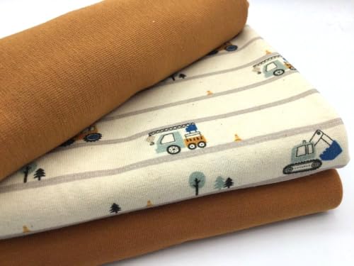 Jerseystoff Set | Jersey + Bündchen | Bio Jersey Stoffpaket BAGGER | 2 Farben | farblich perfekt abgestimmt | 3 x 0,5 m | Jerseystoff zum Nähen von Baby- und Kinderkleidung (natur-brique) von Die Stofftante