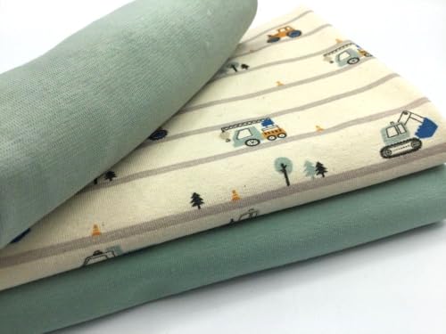 Jerseystoff Set | Jersey + Bündchen | Bio Jersey Stoffpaket BAGGER | 2 Farben | farblich perfekt abgestimmt | 3 x 0,5 m | Jerseystoff zum Nähen von Baby- und Kinderkleidung (natur-mint) von Die Stofftante
