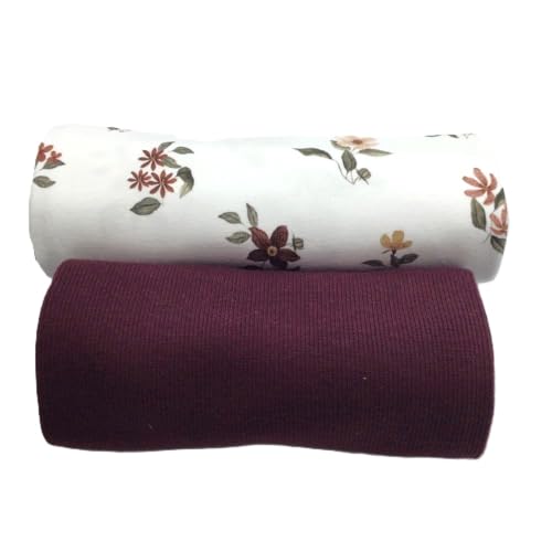 Jerseystoff Set | Jersey + Bündchen | farblich perfekt abgestimmt | je 0,5 m | Jerseystoff zum Nähen von Baby- und Kinderkleidung (Flowers, White) von Die Stofftante