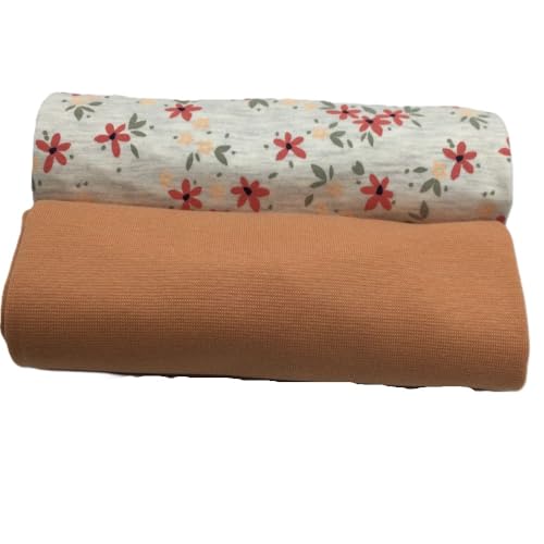 Jerseystoff Set | Jersey + Bündchen | farblich perfekt abgestimmt | je 0,5 m | Jerseystoff zum Nähen von Baby- und Kinderkleidung (Flowers, ecru melange) von Die Stofftante
