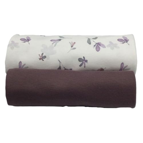Jerseystoff Set | Jersey + Bündchen | farblich perfekt abgestimmt | je 0,5 m | Jerseystoff zum Nähen von Baby- und Kinderkleidung (Leaves, mauve) von Die Stofftante