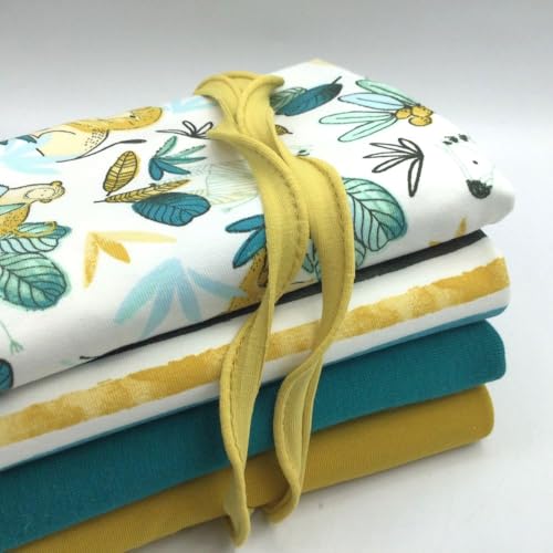 Jerseystoff Set | Stoffpaket AFRICAN ANIMALS | 2 Farben | 3x0,5m Jersey + 0,5m Bündchen | farblich perfekt abgestimmt | zum Nähen von Baby- und Kinderkleidung (ecru-senf-mint) von Die Stofftante