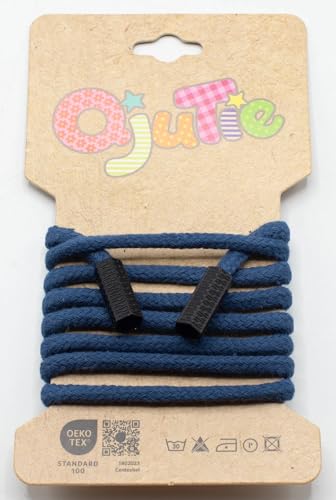 Kordelzug 5 mm rund mit Kordelenden – 1,15 m lang - fertig konfektioniert - für Hoodies, Jogginghosen, Jacken, Bekleidung, Nähzubehör, DIY Projekte – 34 Farben – Ersatz Kordel (Denim) von Die Stofftante