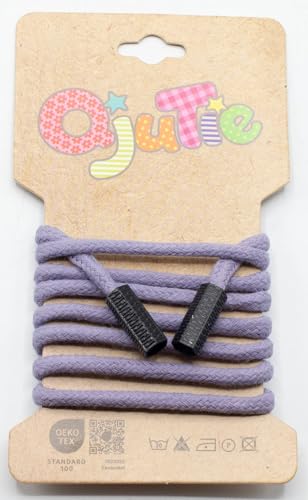 Kordelzug 5 mm rund mit Kordelenden – 1,15 m lang - fertig konfektioniert - für Hoodies, Jogginghosen, Jacken, Bekleidung, Nähzubehör, DIY Projekte – 34 Farben – Ersatz Kordel (Dusty Lilac) von Die Stofftante