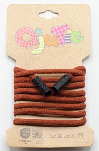 Kordelzug 5 mm rund mit Kordelenden – 1,15 m lang - fertig konfektioniert - für Hoodies, Jogginghosen, Jacken, Bekleidung, Nähzubehör, DIY Projekte – 34 Farben – Ersatz Kordel (Terra) von Die Stofftante