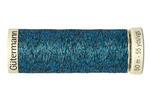 Metall-Effekt-Garn | Gütermann W331 | 50 m | 10 Farben (483 grün-blau) von Die Stofftante
