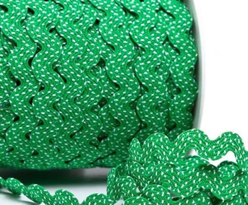 Zackenlitze 2 m – Meterware, 12 mm breit – Hochwertige Borte mit weißen Punkten | Baumwolle-Polyester | Farbecht & waschbar | EU-Herstellung, schadstofffrei (grün) von Die Stofftante