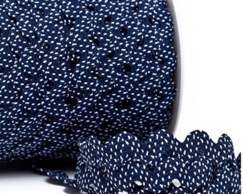 Zackenlitze 2 m – Meterware, 12 mm breit – Hochwertige Borte mit weißen Punkten | Baumwolle-Polyester | Farbecht & waschbar | EU-Herstellung, schadstofffrei (marine) von Die Stofftante