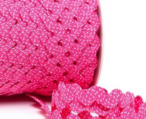 Zackenlitze 2 m – Meterware, 12 mm breit – Hochwertige Borte mit weißen Punkten | Baumwolle-Polyester | Farbecht & waschbar | EU-Herstellung, schadstofffrei (pink) von Die Stofftante